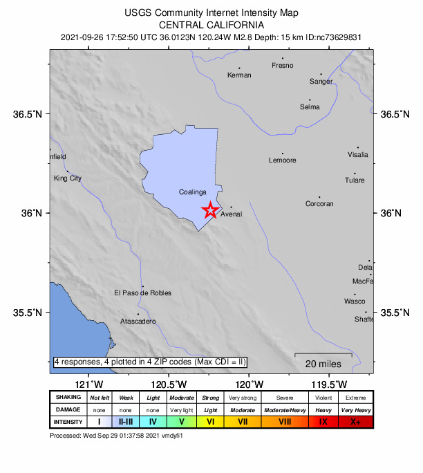Did You Feel It? map: shaking reported by the public