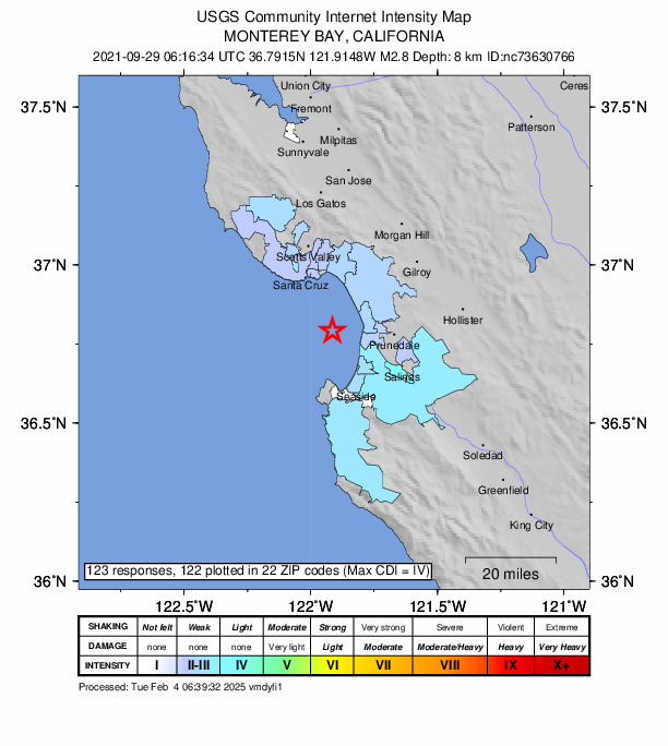 Did You Feel It? map: shaking reported by the public