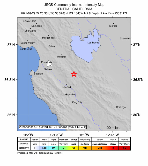 Did You Feel It? map: shaking reported by the public