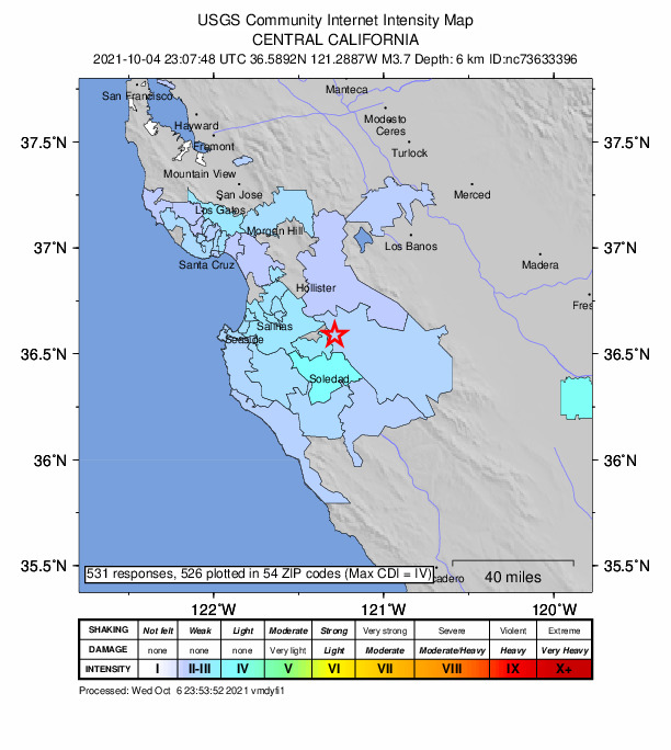 Did You Feel It? map: shaking reported by the public