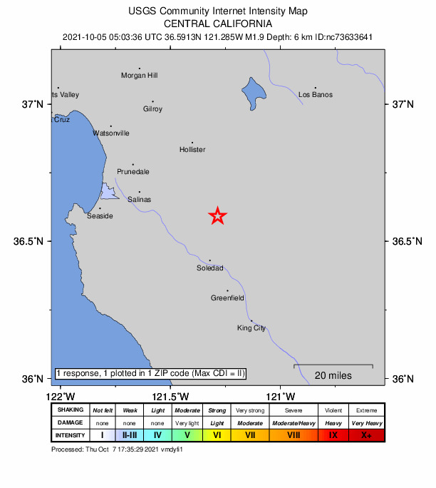 Did You Feel It? map: shaking reported by the public