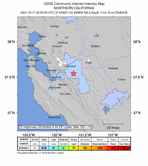 Did You Feel It? map: shaking reported by the public