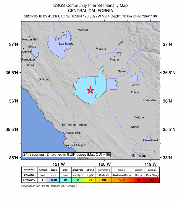 Did You Feel It? map: shaking reported by the public