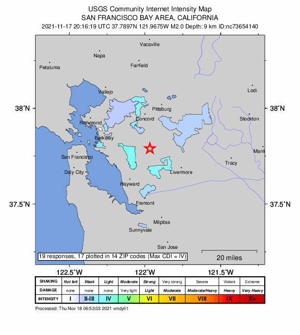 Did You Feel It? map: shaking reported by the public