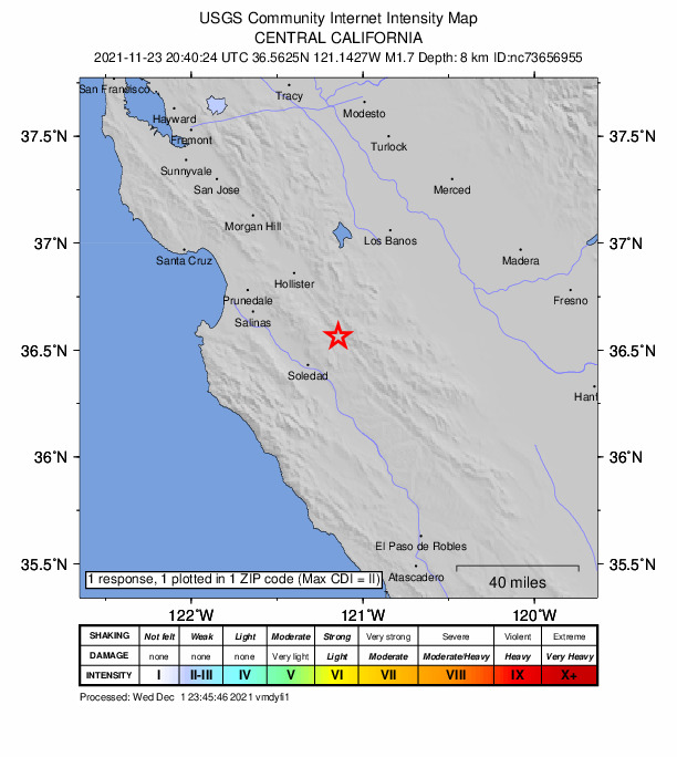 Did You Feel It? map: shaking reported by the public