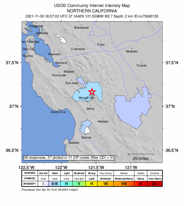 Did You Feel It? map: shaking reported by the public