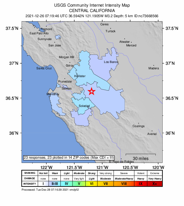 Did You Feel It? map: shaking reported by the public