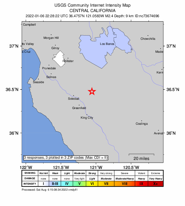 Did You Feel It? map: shaking reported by the public
