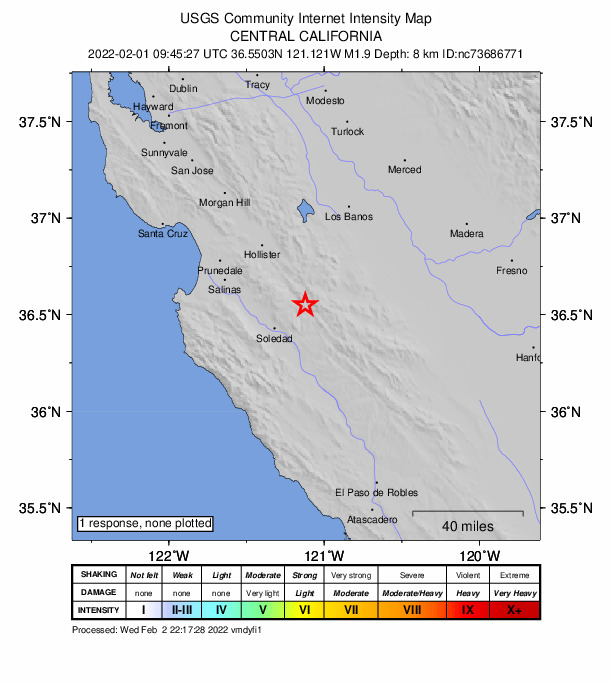 Did You Feel It? map: shaking reported by the public