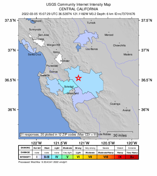 Did You Feel It? map: shaking reported by the public