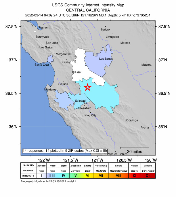 Did You Feel It? map: shaking reported by the public