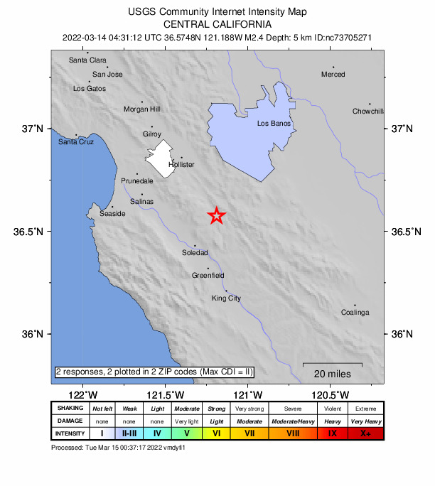 Did You Feel It? map: shaking reported by the public