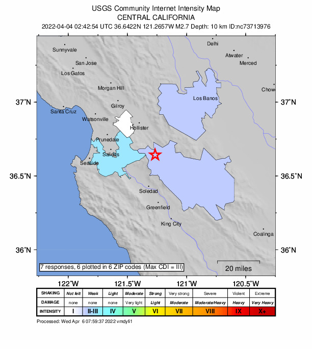 Did You Feel It? map: shaking reported by the public