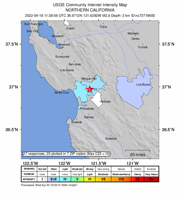 Did You Feel It? map: shaking reported by the public