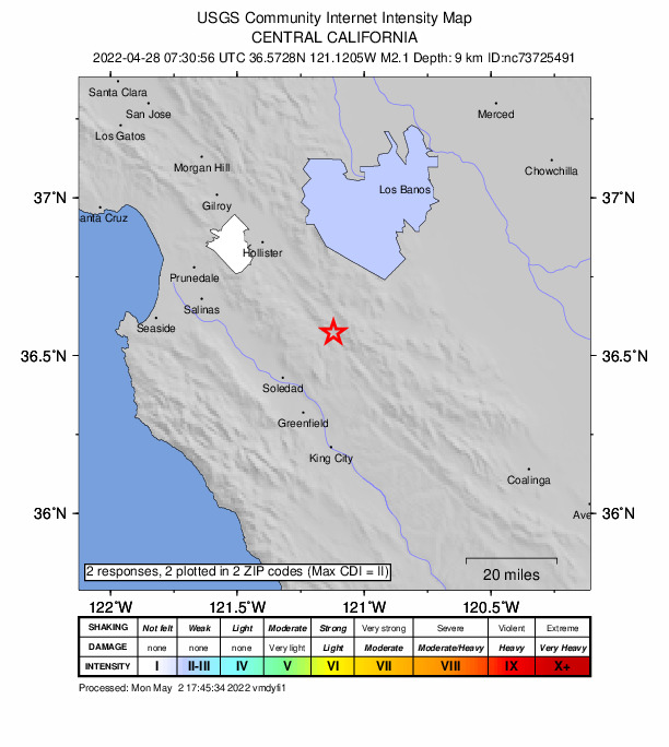 Did You Feel It? map: shaking reported by the public