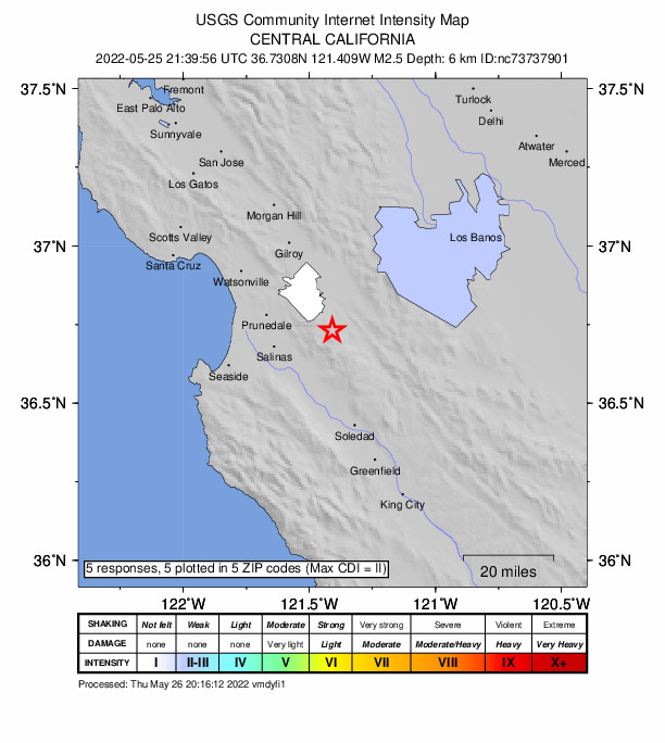 Did You Feel It? map: shaking reported by the public