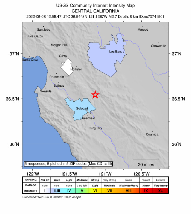 Did You Feel It? map: shaking reported by the public