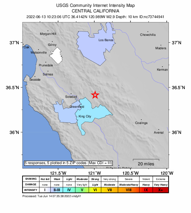 Did You Feel It? map: shaking reported by the public