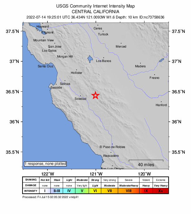 Did You Feel It? map: shaking reported by the public