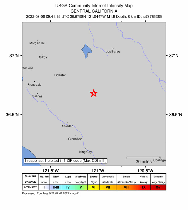 Did You Feel It? map: shaking reported by the public