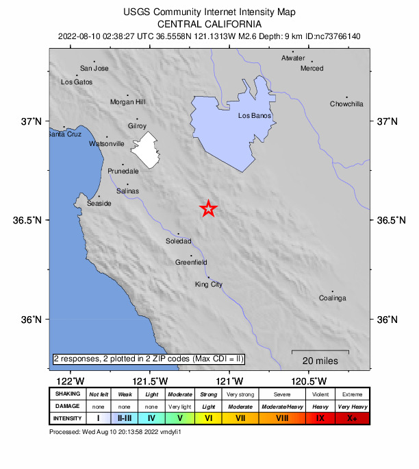 Did You Feel It? map: shaking reported by the public