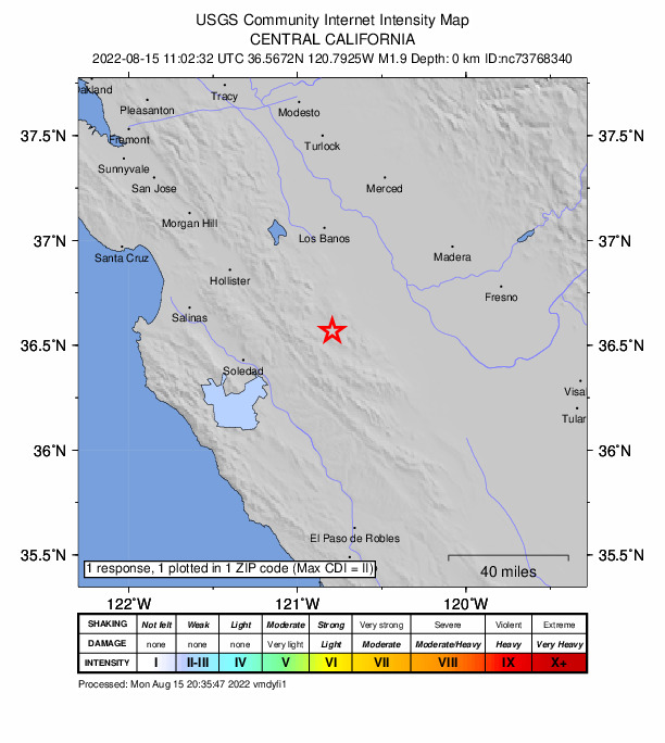 Did You Feel It? map: shaking reported by the public