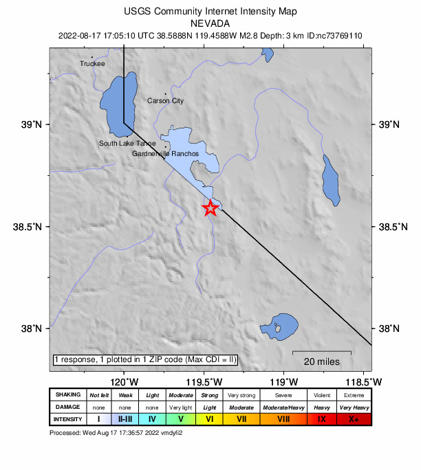 Did You Feel It? map: shaking reported by the public