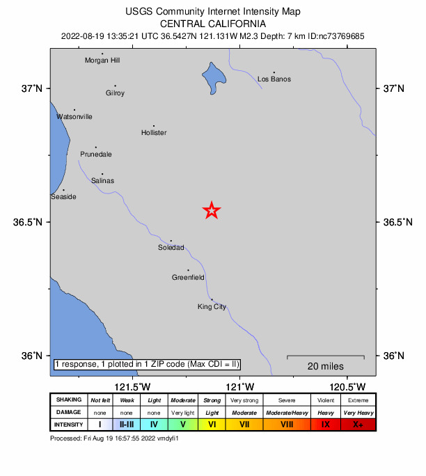 Did You Feel It? map: shaking reported by the public