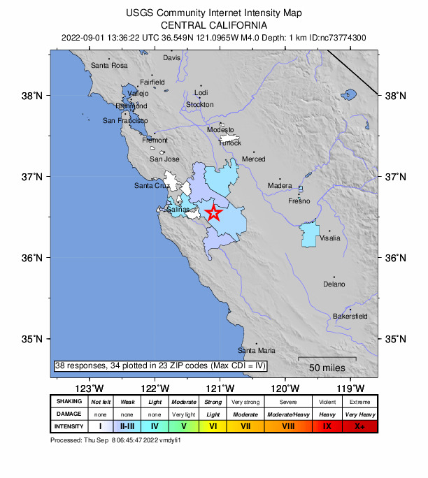 Did You Feel It? map: shaking reported by the public