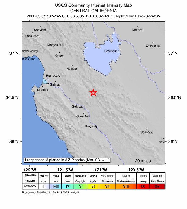 Did You Feel It? map: shaking reported by the public