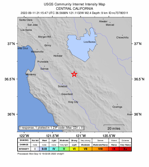 Did You Feel It? map: shaking reported by the public