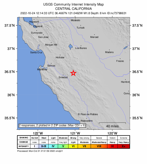 Did You Feel It? map: shaking reported by the public