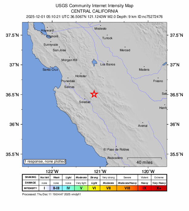 Did You Feel It? map: shaking reported by the public