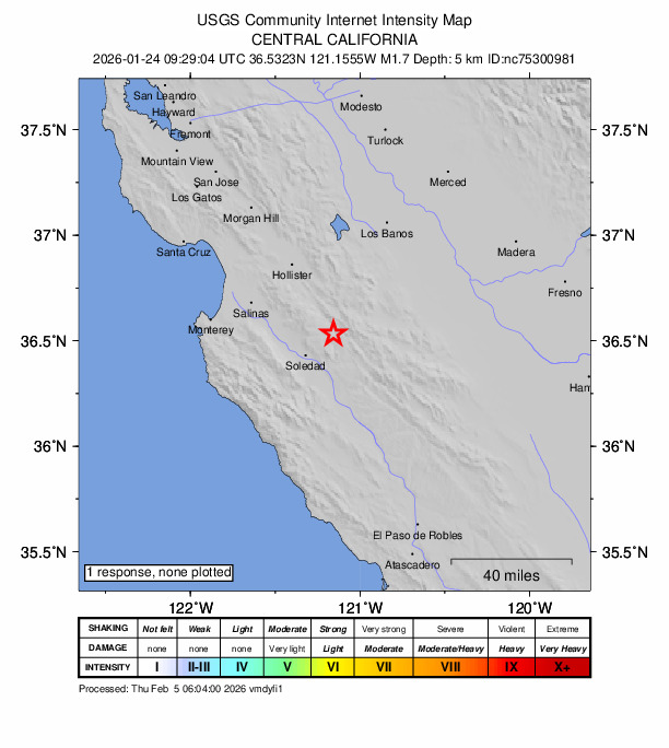 Did You Feel It? map: shaking reported by the public