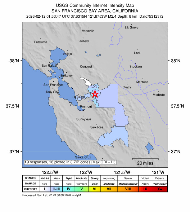 Did You Feel It? map: shaking reported by the public