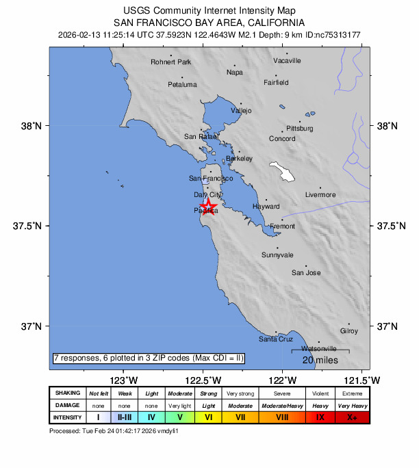 Did You Feel It? map: shaking reported by the public