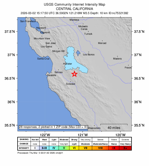 Did You Feel It? map: shaking reported by the public