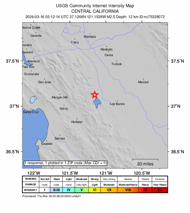 Did You Feel It? map: shaking reported by the public