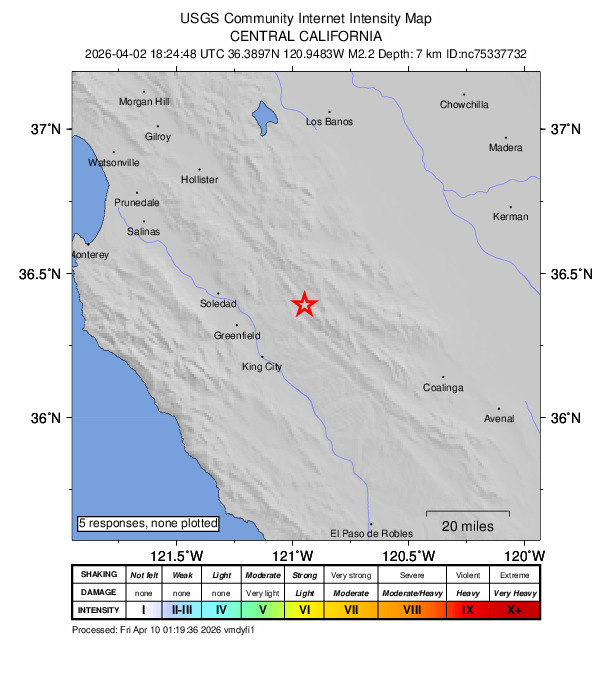 Did You Feel It? map: shaking reported by the public