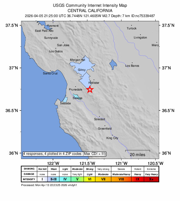 Did You Feel It? map: shaking reported by the public