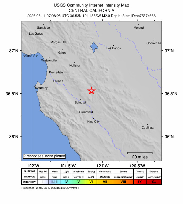Did You Feel It? map: shaking reported by the public