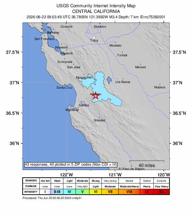 Did You Feel It? map: shaking reported by the public