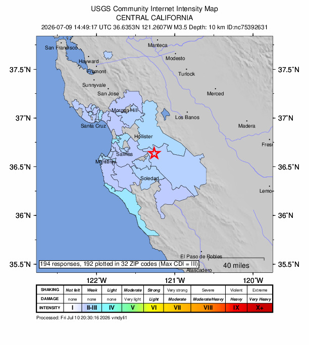 Did You Feel It? map: shaking reported by the public