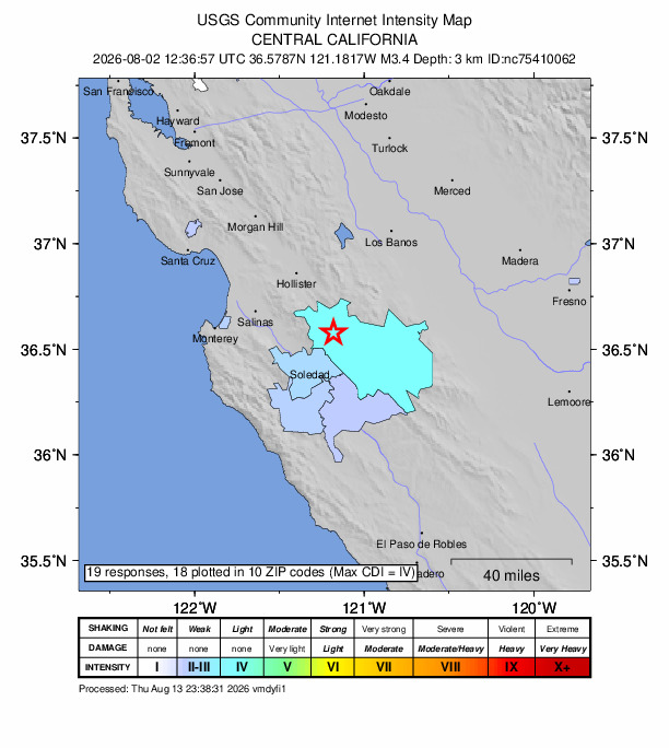 Did You Feel It? map: shaking reported by the public