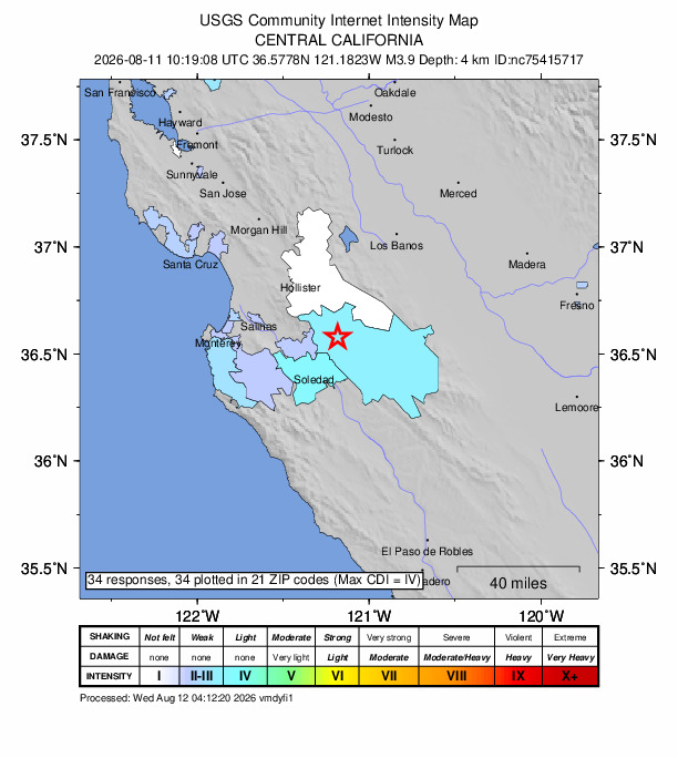 Did You Feel It? map: shaking reported by the public