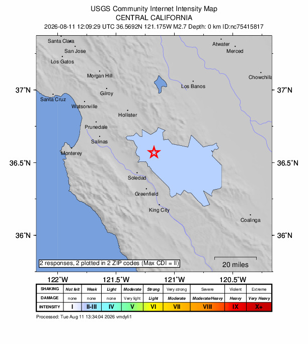 Did You Feel It? map: shaking reported by the public
