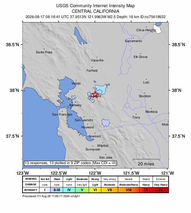 Did You Feel It? map: shaking reported by the public
