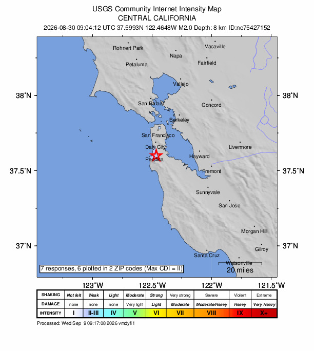 Did You Feel It? map: shaking reported by the public