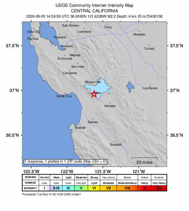 Did You Feel It? map: shaking reported by the public