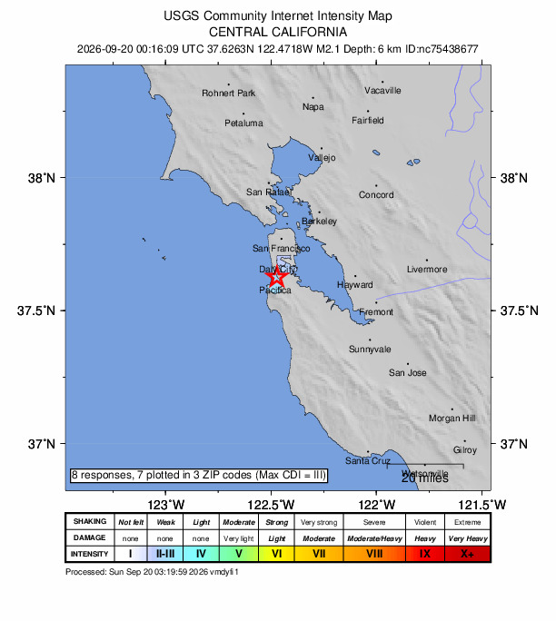 Did You Feel It? map: shaking reported by the public